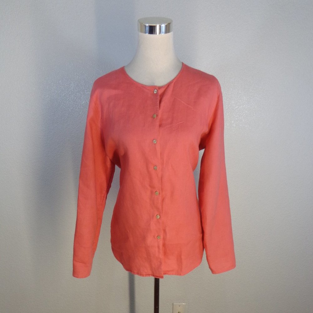 J Jill Shirt Tunic Top Womens sz Medium Button Down Linen